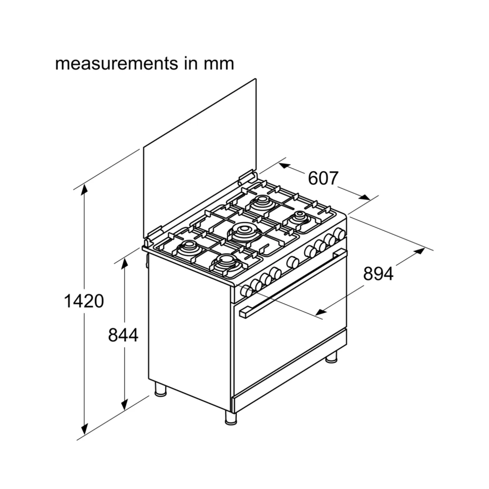 Bosch Gas Cooker / 5 Burners / 60*90 cm / Heavy Grid / Fan / Full Safety / Stainless Steel - (HGV1F0U59M)