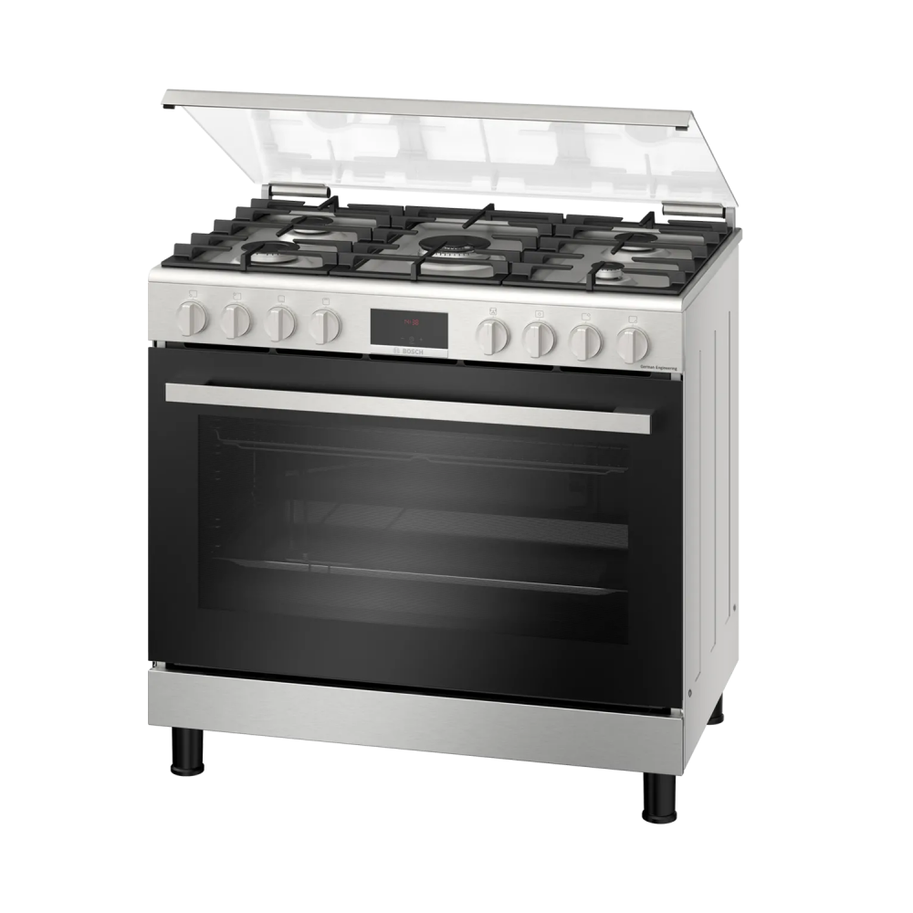 Bosch Gas Cooker / 5 Burners / 60*90 cm / Digital Screen / Partial Catalytic Coating / Heavy Grid / Full Safety / Stainless Steel - (HGW3ASQ59M)