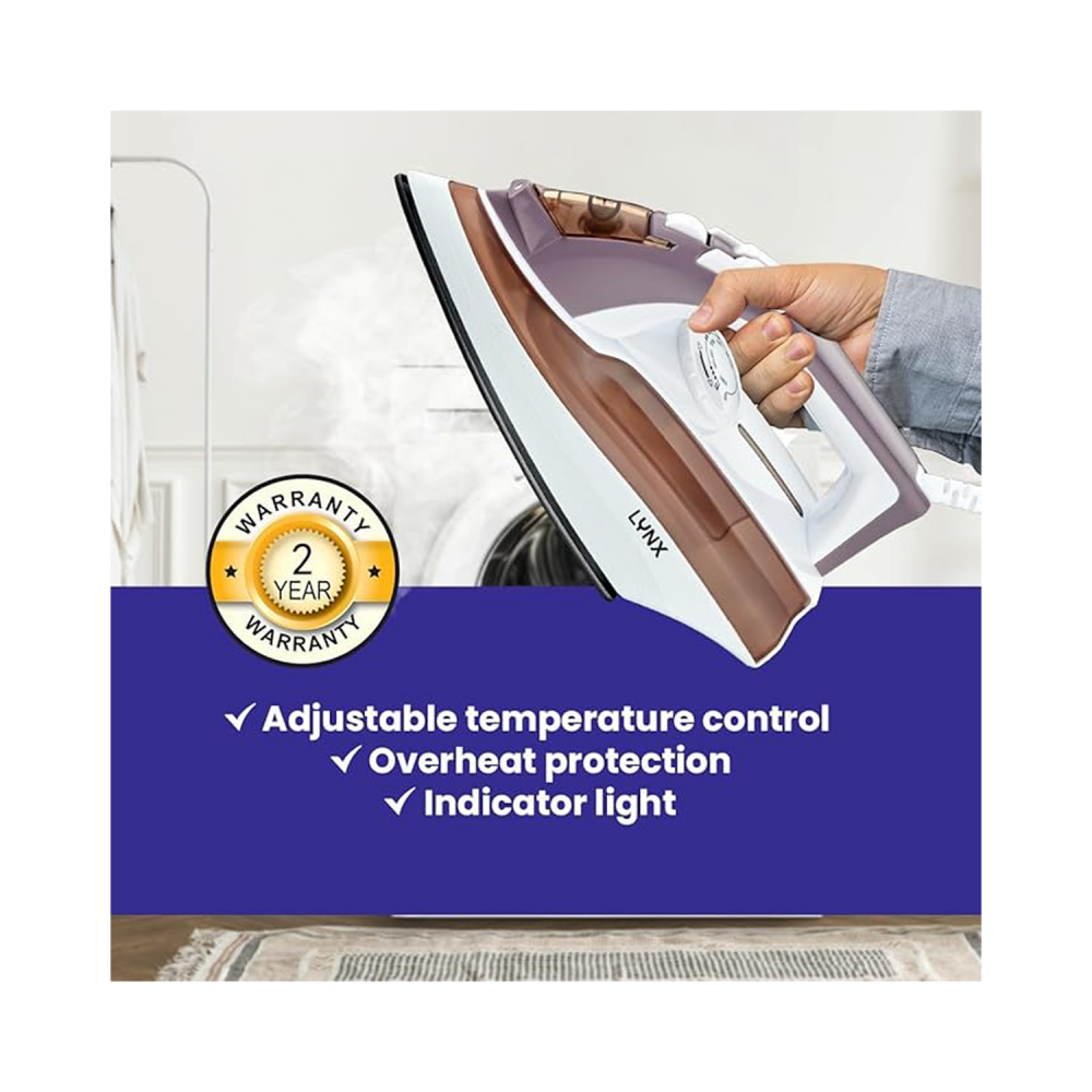 Electric Steam Iron With a Non-stick Plate / Adjustable Heat Regulator / an Indicator Light 1600W / White-Brown - (LYIR3022C)