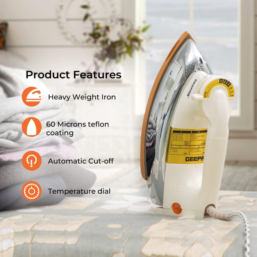 Geepas Dry Iron / Teflon / 1200W / White - (GDI23011)