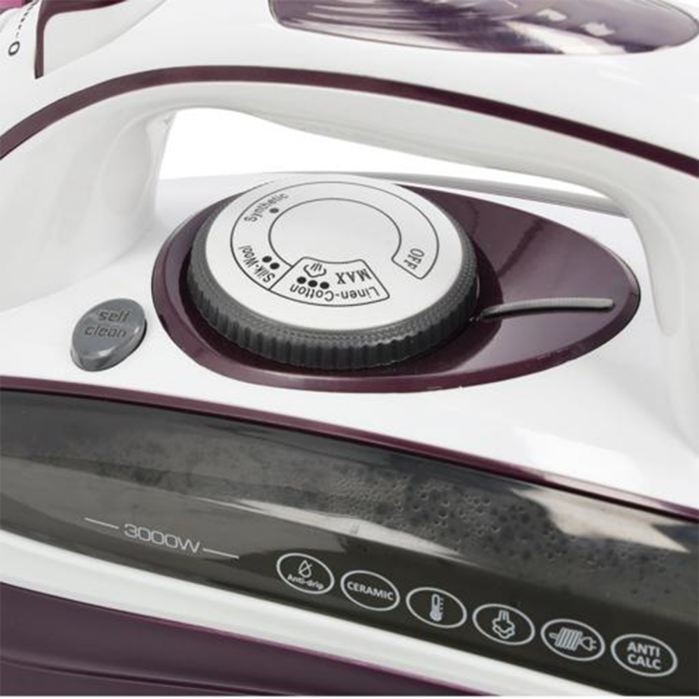 Geepas Steam Iron / Ceramic / Anti Drip / Self Cleaning / 3000W / Purple - (GSI24025)