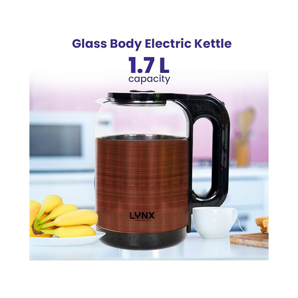 Lynx electric kettle with glass body / 1.7L / 1500W / brown- (KT2102)