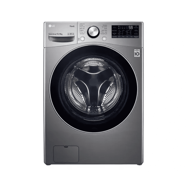 غسالة فول اوتومايك ال جي, غسيل 15كجم + تنشيف 8كجم , انفرتر , بخار , غسيل تربو , فضي - (WS1508XMT)