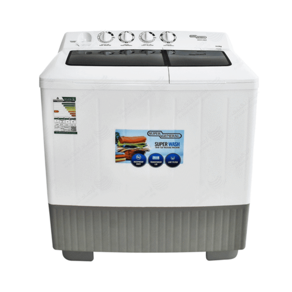 Super General Double Sink Washer, 14kg, White - (KSGW1486N)