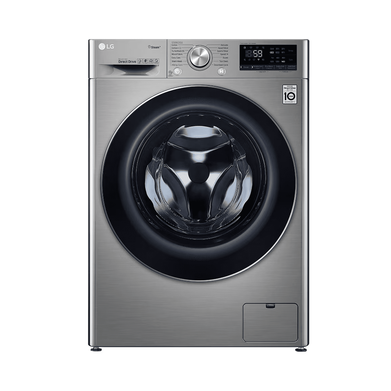 lg-auto-washing-machine-front-load-15kg-silver-wf1510xmt.png غسالة إل جي فول اوتوماتيك , تحميل أمامي , 10.5 كجم , ستيل- (WFV1114XMT) - Image 1